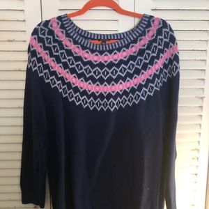 Blue Talbots sweater with pink & white design top